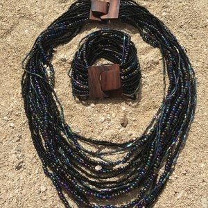 Black Necklace & Bracelet Set- Glass Bead Set